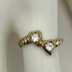 14K Turkey Ring Size 6.5 Two Stone CZ Heart Design